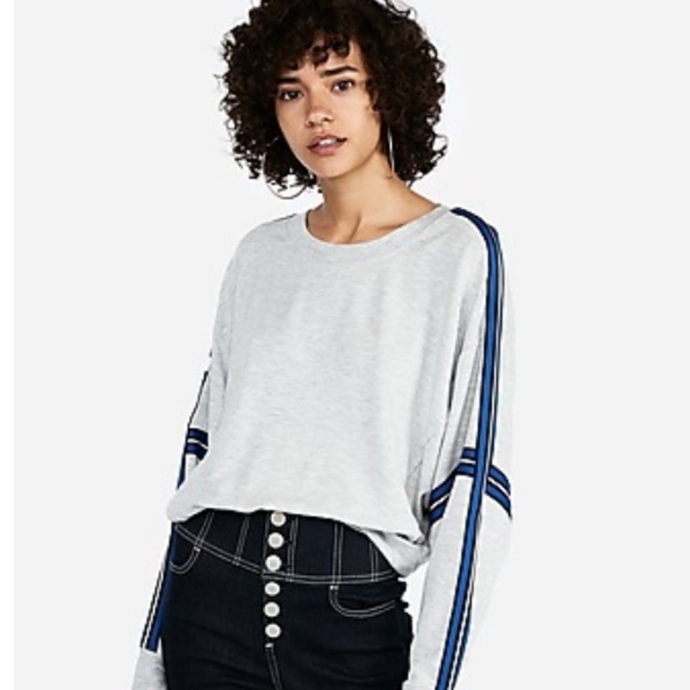 Express Crew Neck Varsity Stripe Sweatshirt Small
